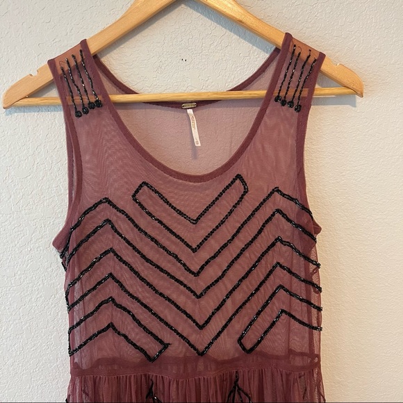 Free People Maroon Beaded Sheer Tunic XS - Picture 6 of 8